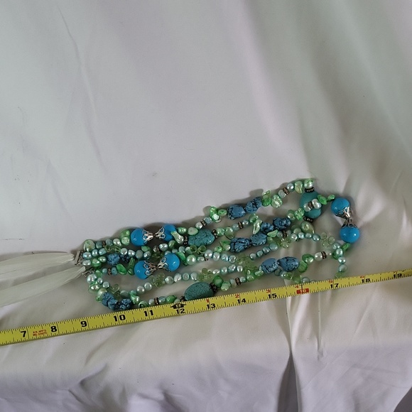 Turquoise Sea foam green stone necklace 18" 2004 heavy statement necklace - Picture 7 of 8